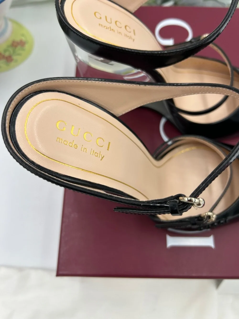 Women’s Gucci Christy Patent Leather Wedge. Size 38. Made in Italy.